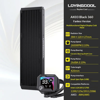 Watercooling CPU ARGB LOVINGCOOL AK – Écran Dynamique (240/360 mm)