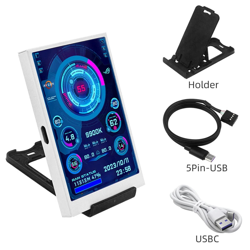 Mini Écran Secondaire 3,5" USB-C – Température & Usage CPU, GPU, RAM