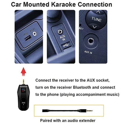 Micro Karaoké Sans Fil UHF – Récepteur Bluetooth, Réverbération et Réglage Basses/Aigus