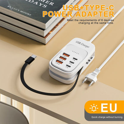 Station de Charge 6 en 1 – 3 Ports USB-C PD & 3 USB