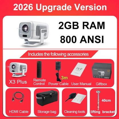 Vidéoprojecteur Mini 1080P Autofocus – 4K, Android, WiFi 6, Bluetooth 5.4, Rotation 360°