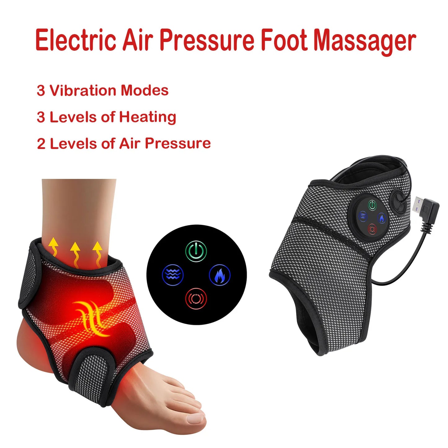Masseur de pieds électrique Intelligent, Vibration, pression d'air, attelle de cheville, compresse chaude, points d'acupuncture, relaxation musculaire