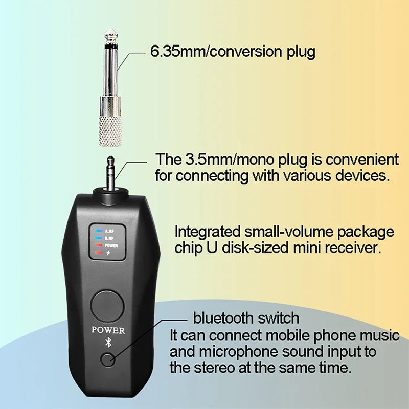 Micro Karaoké Sans Fil UHF – Récepteur Bluetooth, Réverbération et Réglage Basses/Aigus