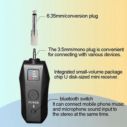 Micro Karaoké Sans Fil UHF – Récepteur Bluetooth, Réverbération et Réglage Basses/Aigus