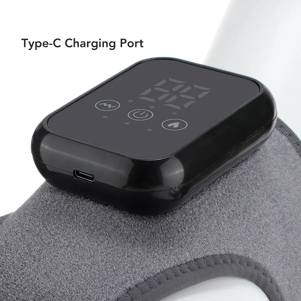 Écran noir rectangulaire avec port Type-C et boutons, masseur pieds intelligent pression d’air