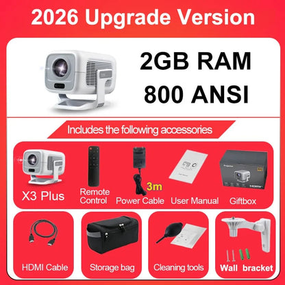 Vidéoprojecteur Mini 1080P Autofocus – 4K, Android, WiFi 6, Bluetooth 5.4, Rotation 360°