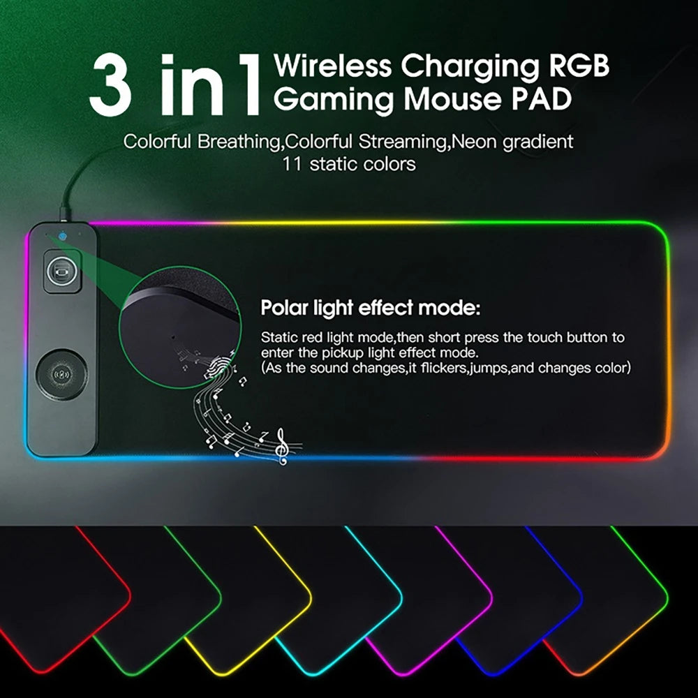 Tapis de bureau RGB 3 en 1 avec chargeur sans fil intégré – vue 2