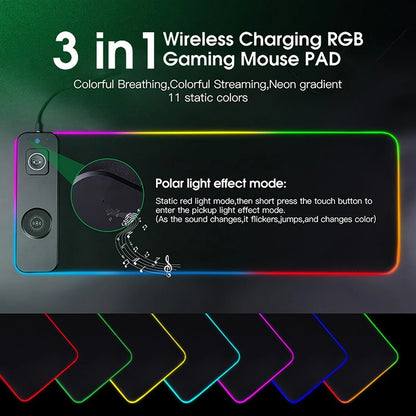 Tapis de bureau RGB 3 en 1 avec chargeur sans fil intégré – vue 2