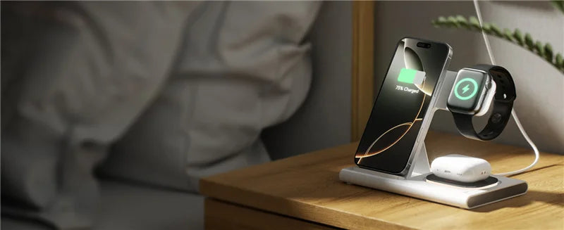 Support de chargeur sans fil pliable 3 en 1 300W Station de charge rapide de bureau pour iPhone 16 15 14 13 Samsung