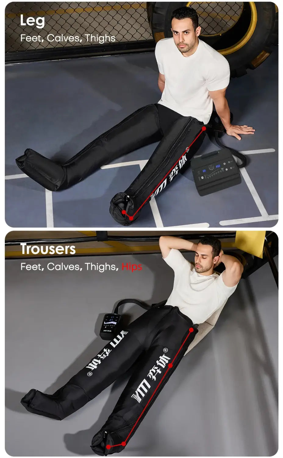 YITI 8 chambres jambes pressothérapie corps entier en noir avec bordure rouge