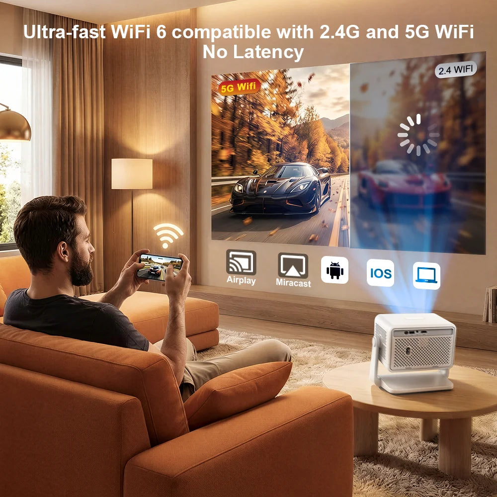 Vidéoprojecteur Design Tissu Full HD 1080P – Android 13, Pied Orientable, 700 ANSI
