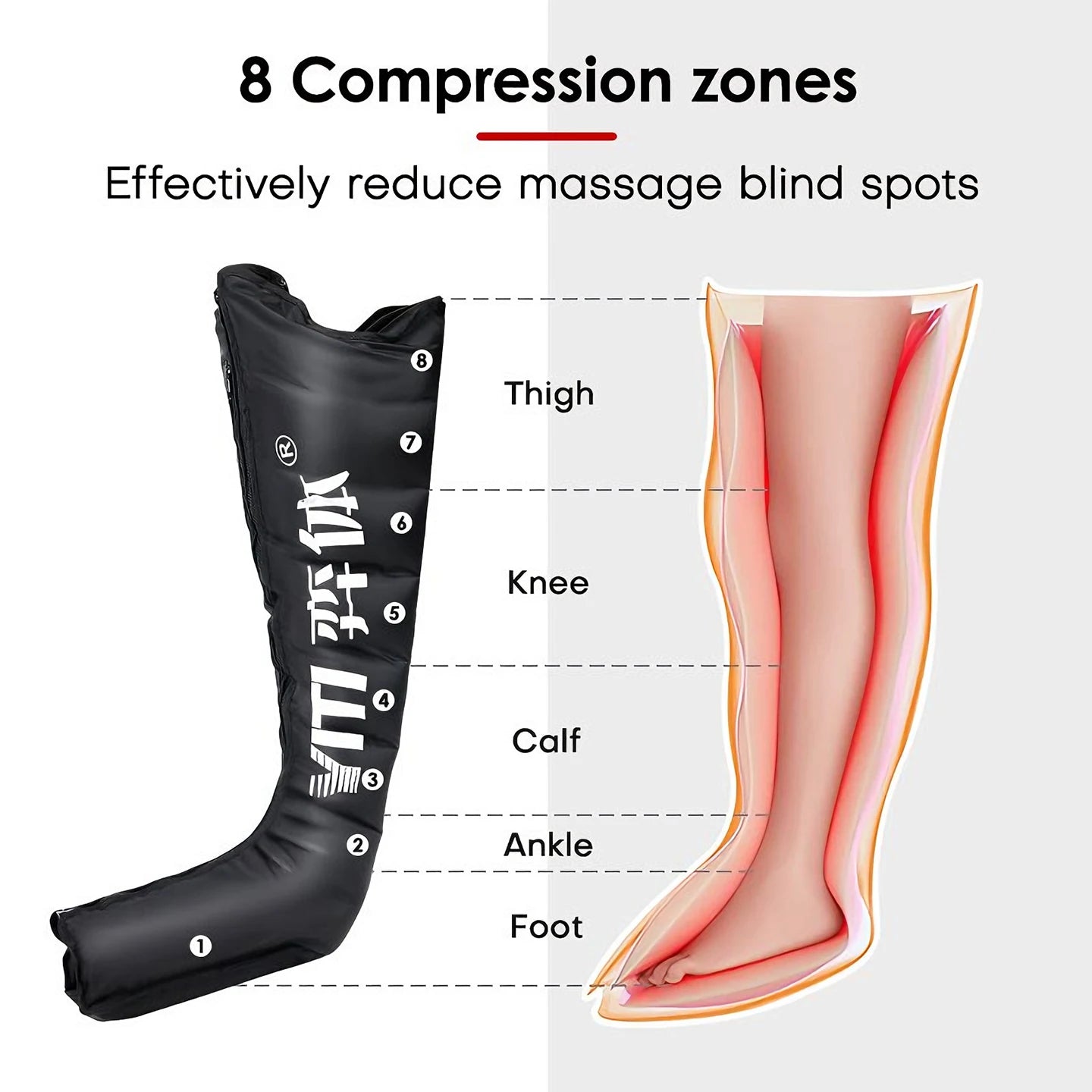 Manche de compression noire gonflable YITI pour jambes, 8 chambres, corps entier