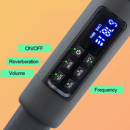 Micro Karaoké Sans Fil UHF – Récepteur Bluetooth, Réverbération et Réglage Basses/Aigus
