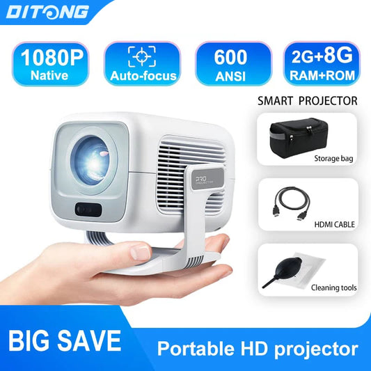 Vidéoprojecteur Mini 1080P Autofocus – 4K, Android, WiFi 6, Bluetooth 5.4, Rotation 360°