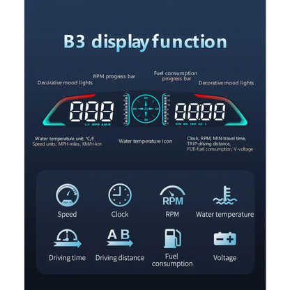 AD voiture B3 OBD HUD G3 GPS HUD affichage tête haute compteur de vitesse numérique réveil de survitesse RPM tension
