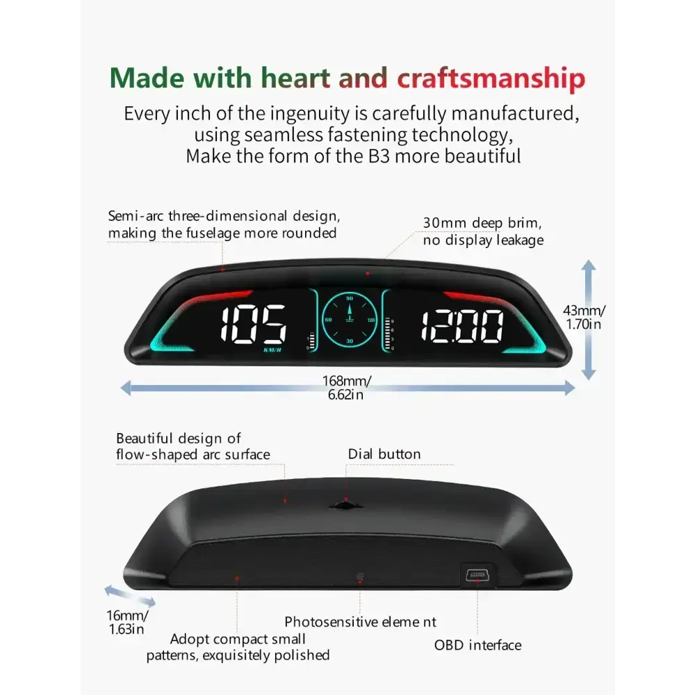 AD voiture B3 OBD HUD G3 GPS HUD affichage tête haute compteur de vitesse numérique réveil de survitesse RPM tension