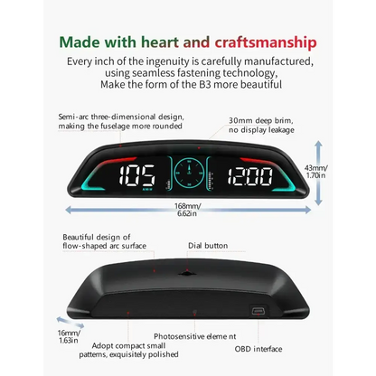 AD voiture B3 OBD HUD G3 GPS HUD affichage tête haute compteur de vitesse numérique réveil de survitesse RPM tension