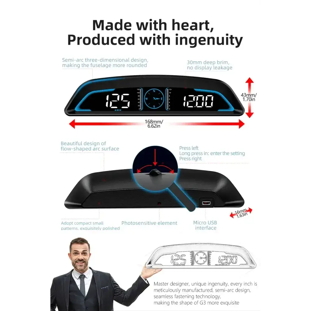 AD voiture B3 OBD HUD G3 GPS HUD affichage tête haute compteur de vitesse numérique réveil de survitesse RPM tension