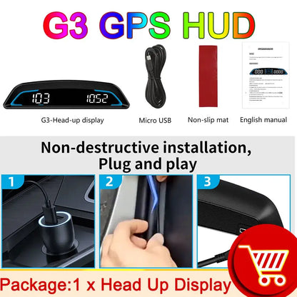 AD voiture B3 OBD HUD G3 GPS HUD affichage tête haute compteur de vitesse numérique réveil de survitesse RPM tension