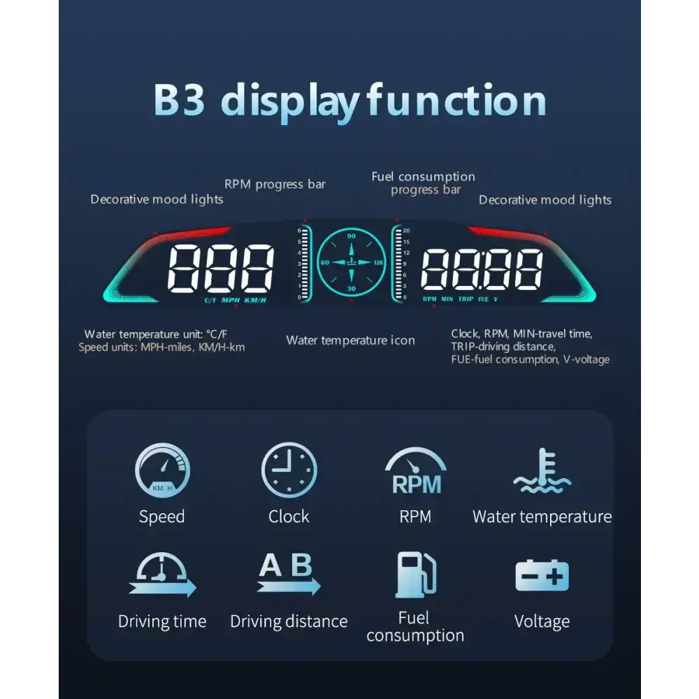 AD voiture B3 OBD HUD G3 GPS HUD affichage tête haute compteur de vitesse numérique réveil de survitesse RPM tension