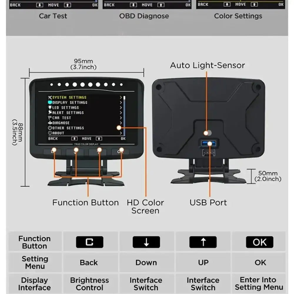 Affichage tête haute HUD pour voiture ordinateur de conduite OBD numérique compteur de vitesse multifonction - A208