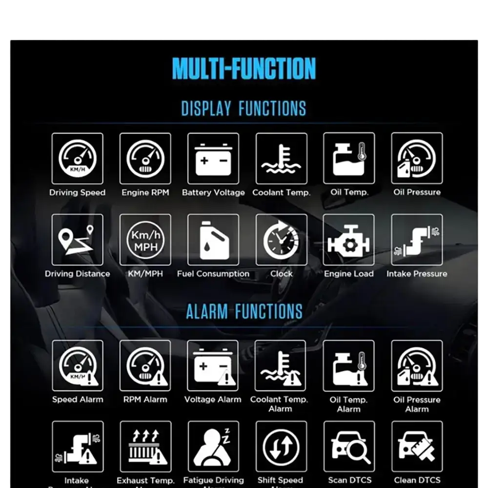 Affichage tête haute HUD pour voiture ordinateur de conduite OBD numérique compteur de vitesse multifonction - A208
