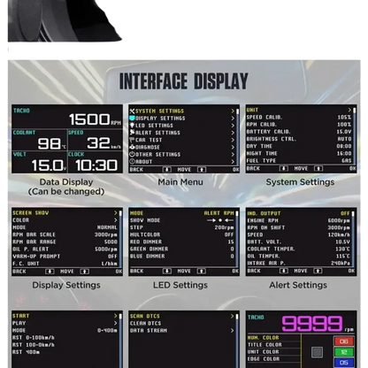 Affichage tête haute HUD pour voiture ordinateur de conduite OBD numérique compteur de vitesse multifonction - A208