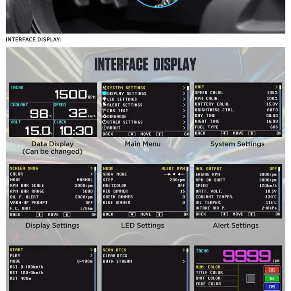 Affichage tête haute HUD pour voiture ordinateur de conduite OBD numérique compteur de vitesse multifonction - A208