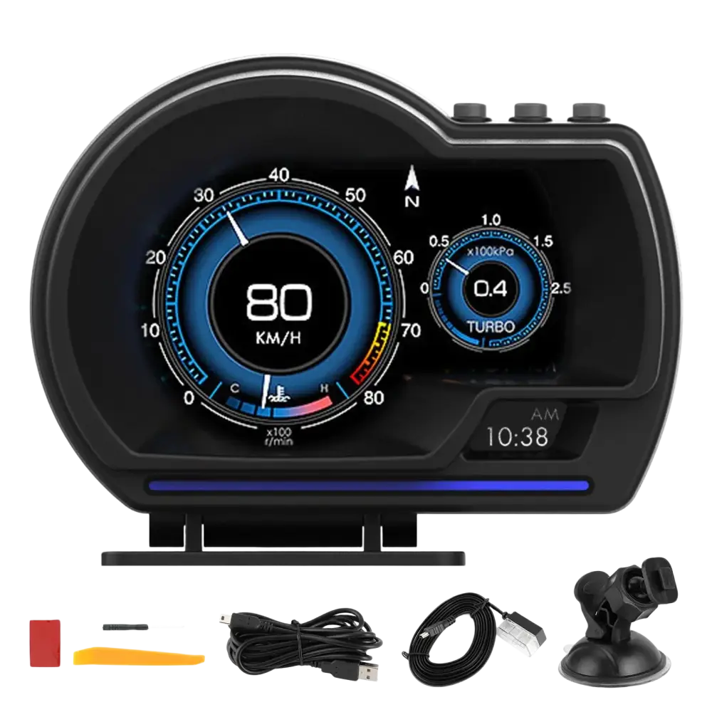 Affichage tête haute numérique OBD2 + GPS affichage tête haute jauge intelligente compteur de vitesse HUD alarme Turbo