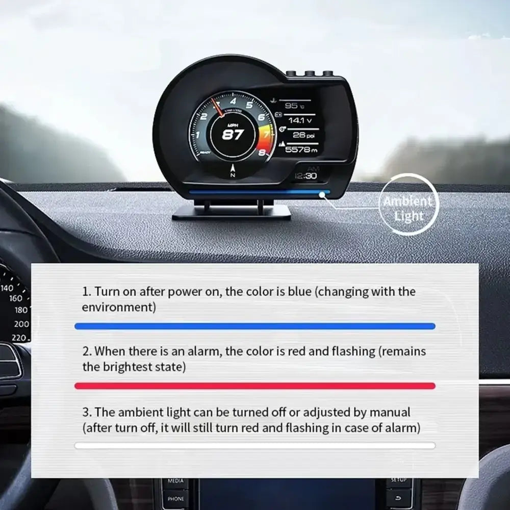 Affichage tête haute numérique OBD2 + GPS affichage tête haute jauge intelligente compteur de vitesse HUD alarme Turbo