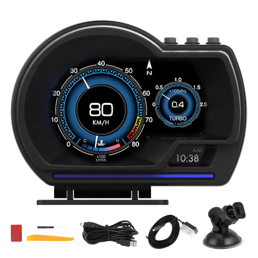 Affichage tête haute numérique OBD2 + GPS affichage tête haute jauge intelligente compteur de vitesse HUD alarme Turbo