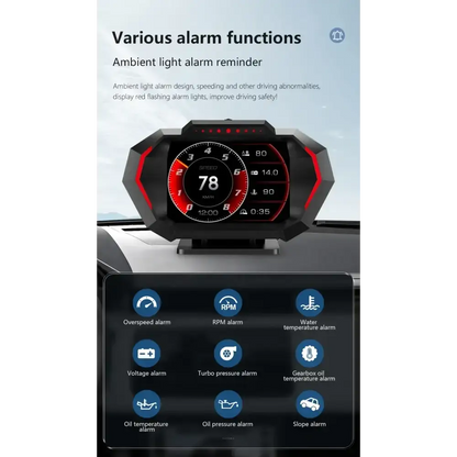 Affichage tête haute OBD + GPS HUD P24 pour voiture compteur de vitesse numérique température de l’eau consommation