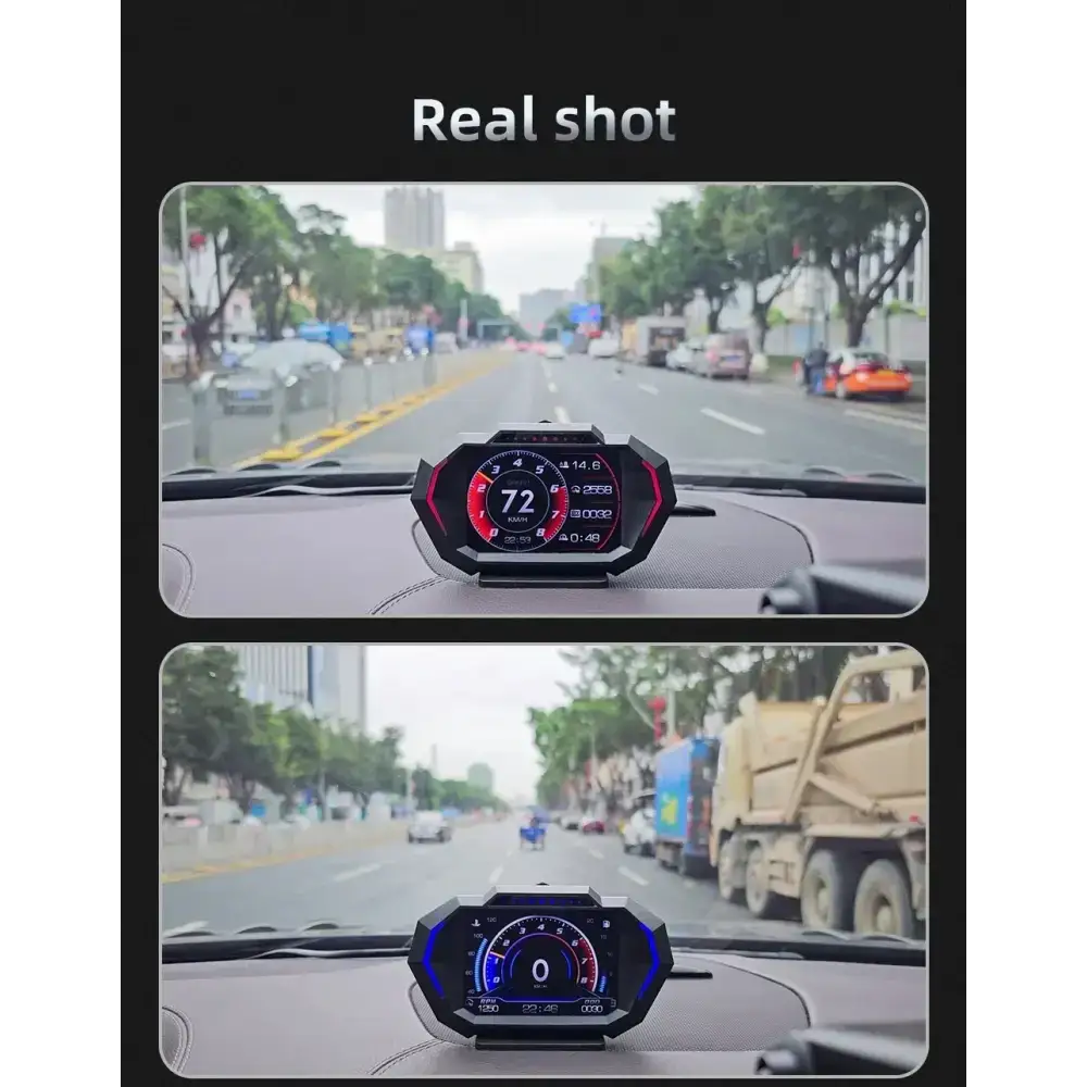 Affichage tête haute OBD + GPS HUD P24 pour voiture compteur de vitesse numérique température de l’eau consommation