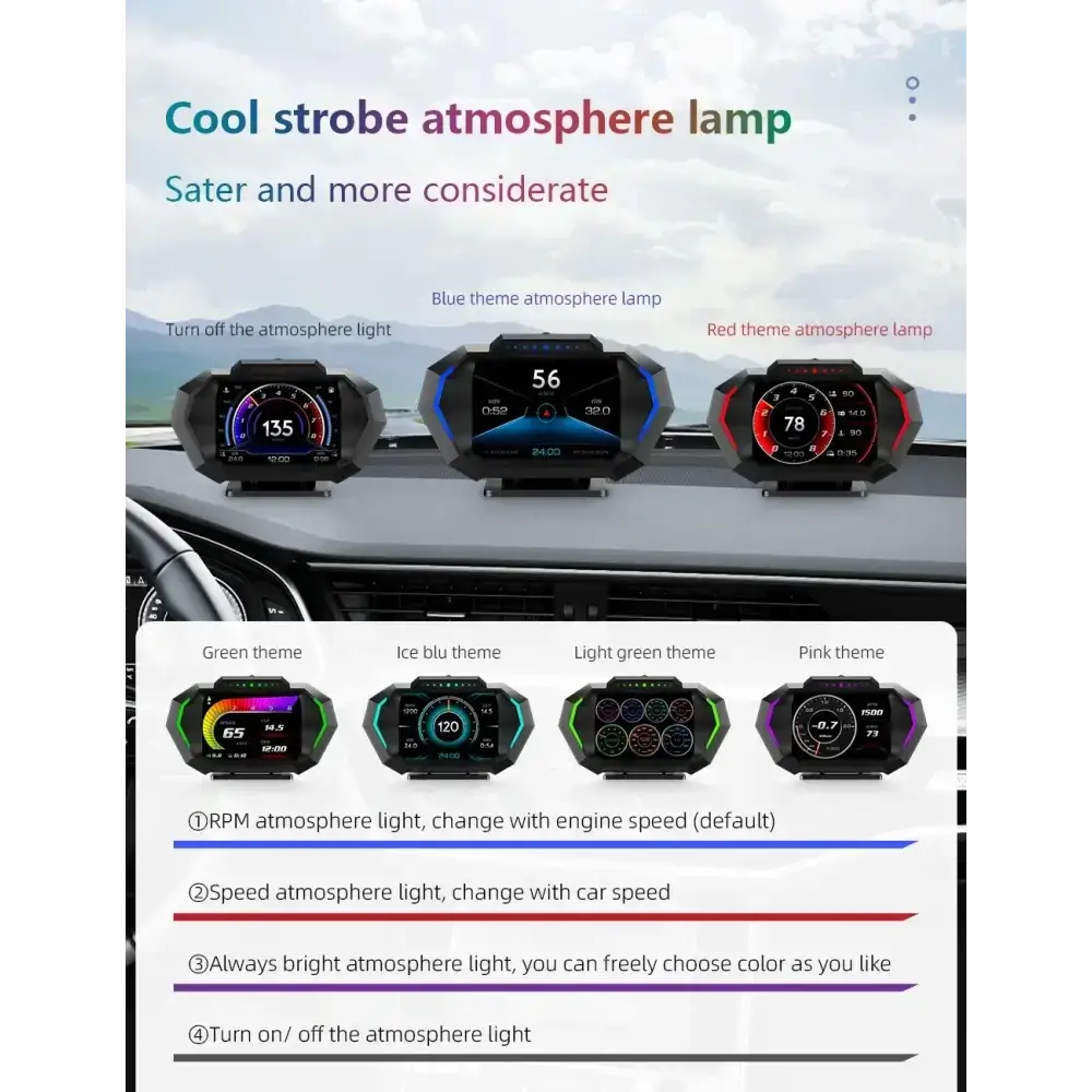 Affichage tête haute OBD + GPS HUD P24 pour voiture compteur de vitesse numérique température de l’eau consommation