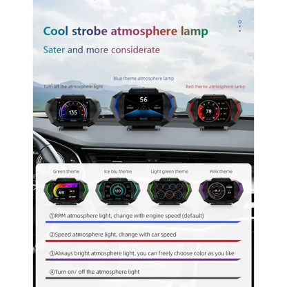Affichage tête haute OBD + GPS HUD P24 pour voiture compteur de vitesse numérique température de l’eau consommation