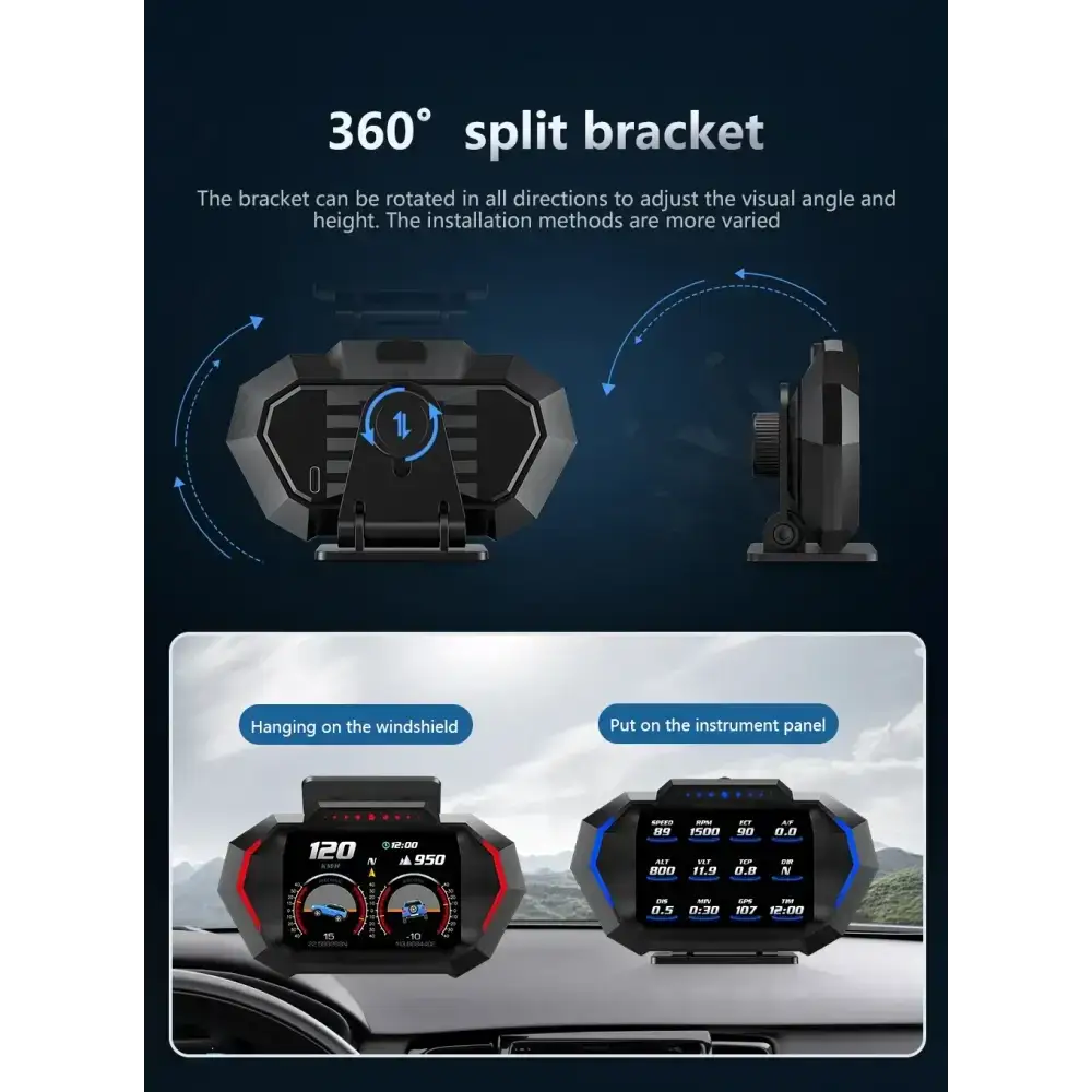 Affichage tête haute OBD + GPS HUD P24 pour voiture compteur de vitesse numérique température de l’eau consommation