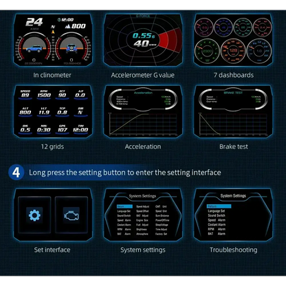 Affichage tête haute OBD + GPS HUD P24 pour voiture compteur de vitesse numérique température de l’eau consommation