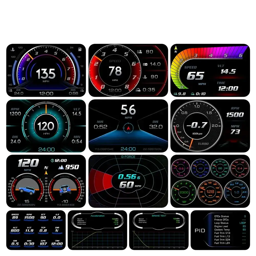 Affichage tête haute OBD + GPS HUD P24 pour voiture compteur de vitesse numérique température de l’eau consommation