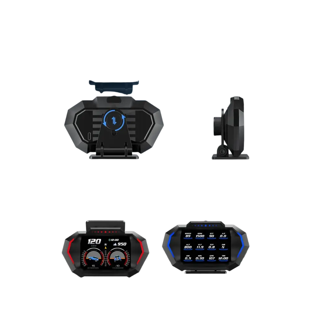 Affichage tête haute OBD + GPS HUD P24 pour voiture compteur de vitesse numérique température de l’eau consommation