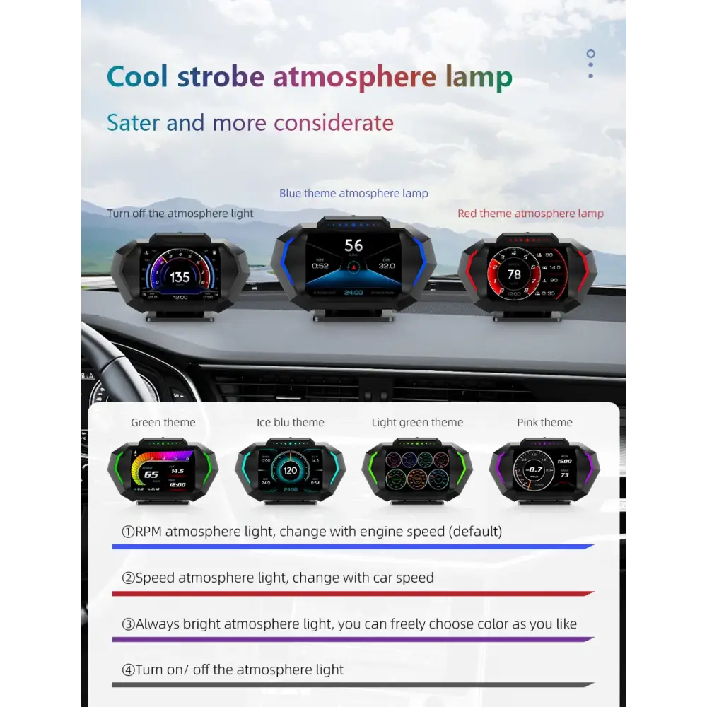 Affichage tête haute OBD + GPS HUD P24 pour voiture compteur de vitesse numérique température de l’eau consommation