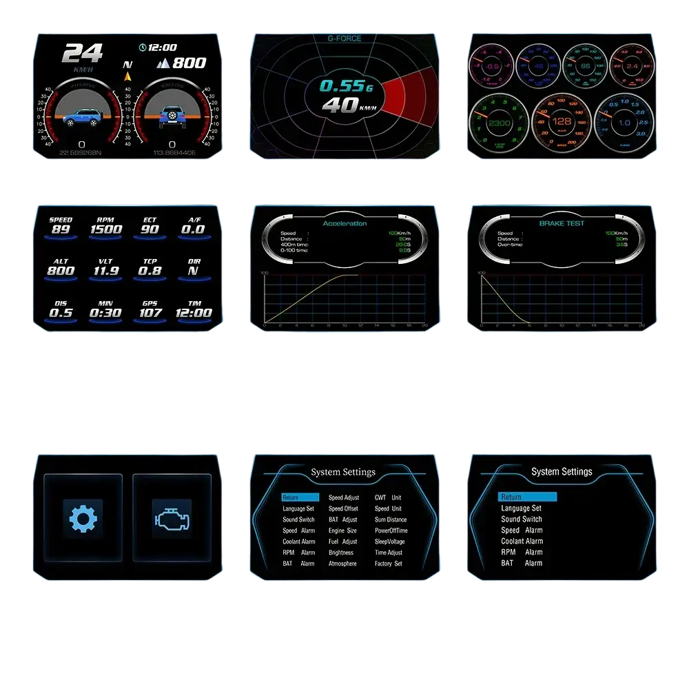 Affichage tête haute OBD + GPS HUD P24 pour voiture compteur de vitesse numérique température de l’eau consommation