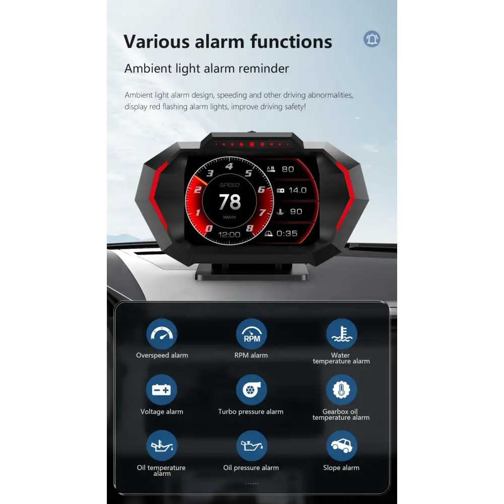 Affichage tête haute OBD + GPS HUD P24 pour voiture compteur de vitesse numérique température de l’eau consommation