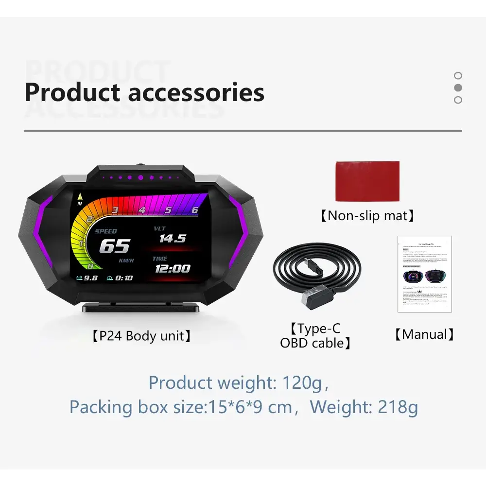Affichage tête haute OBD + GPS HUD P24 pour voiture compteur de vitesse numérique température de l’eau consommation