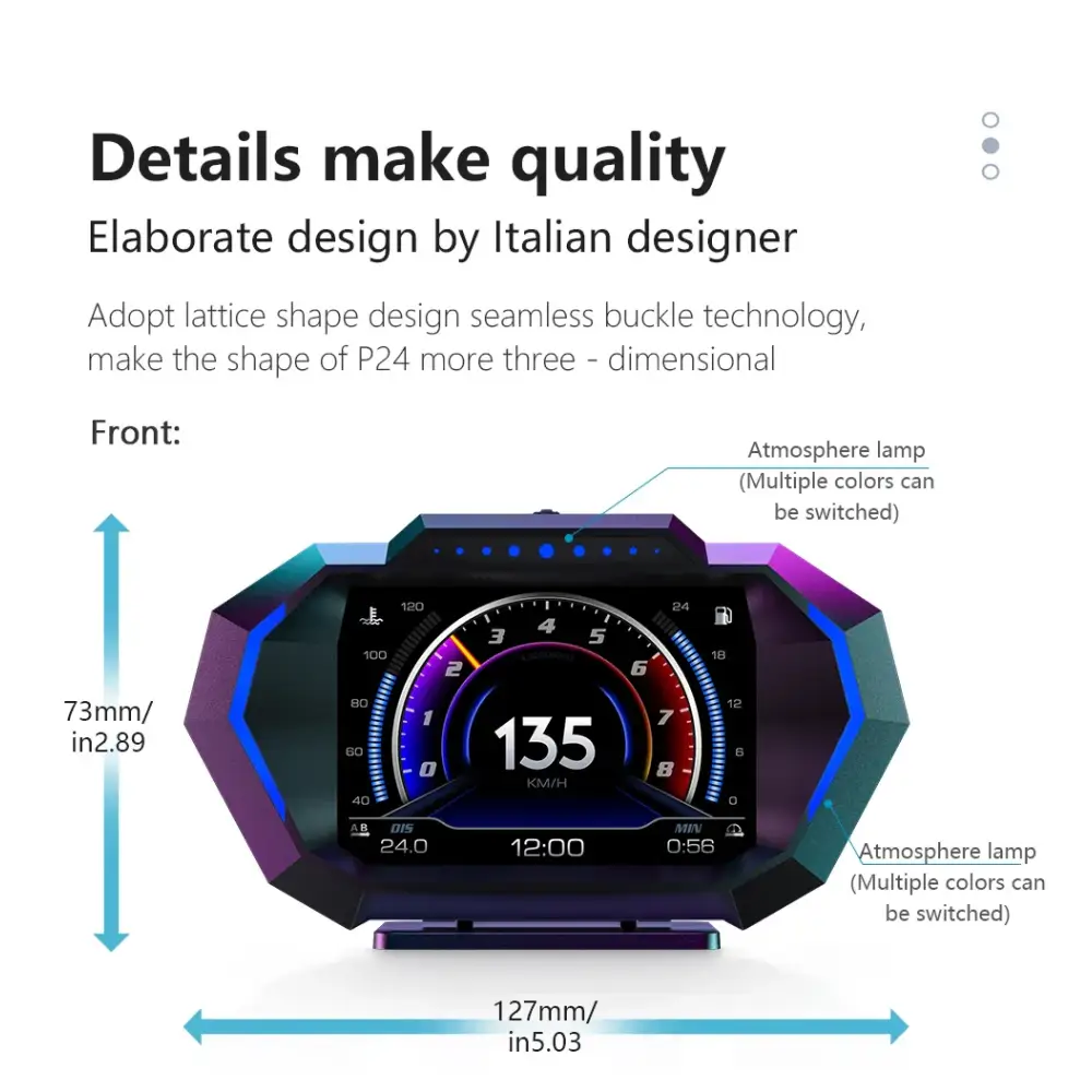 Affichage tête haute OBD + GPS HUD P24 pour voiture compteur de vitesse numérique température de l’eau consommation