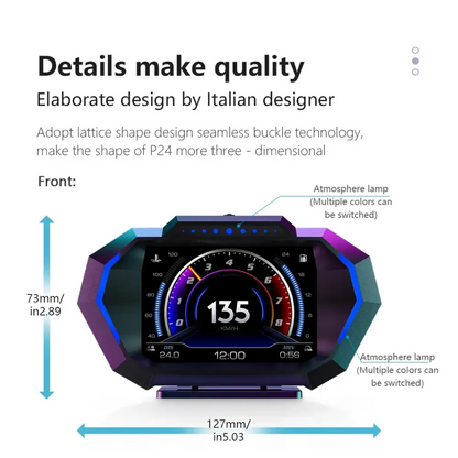 Affichage tête haute OBD + GPS HUD P24 pour voiture compteur de vitesse numérique température de l’eau consommation