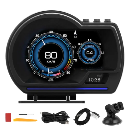 Affichage tête haute OBD2 + GPS jauge intelligente voiture HUD compteur de vitesse Turbo RPM alarme pour voiture camion