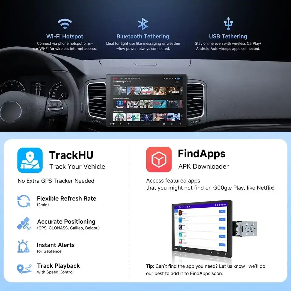 ATOTO Android autoradio 10 pouces simple 1 Din sans fil Apple CarPlay Android Auto écran 1Din autoradio lecteur