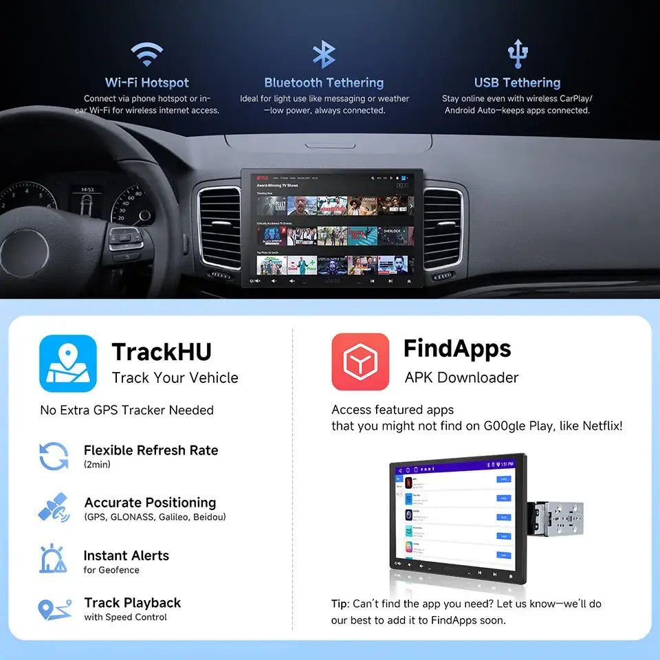 ATOTO Android autoradio 10 pouces simple 1 Din sans fil Apple CarPlay Android Auto écran 1Din autoradio lecteur