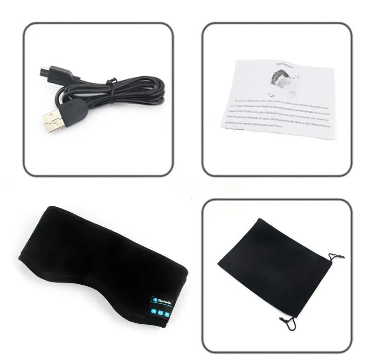 Bandeau en tissu noir avec haut-parleur Bluetooth intégré et boutons de contrôle
