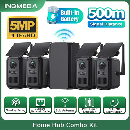 Caméra à batterie solaire 5MP avec Kit combiné Hub domestique 7800mAh alimenté par panneau solaire WIFI CCTV ensemble